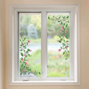 Creative pink floral vine window stickers for home glass wall and mirror decoration