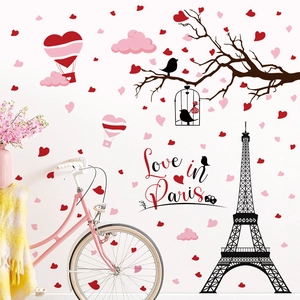 2025 Valentine PVC wall sticker set with Eiffel Tower, love hearts and Paris theme