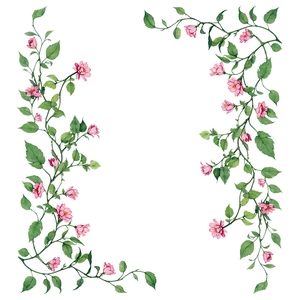 Self-adhesive floral vine wall decals with pink flowers and green leaves for home decor
