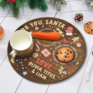 Plateau de Noël rond en bois personnalisé avec motifs festifs peints à la main