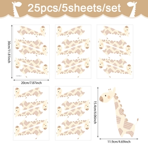 Detailed size specifications for 25pcs cartoon giraffe PVC wall stickers 30x20cm sheets
