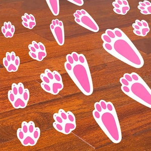 Easter pink bunny paw print floor stickers for festive holiday party home decorations