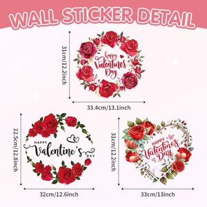Red rose heart wreaths Valentine's Day PVC wall stickers for window decor set