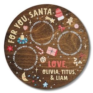 Plateau de Noël rond en bois pour biscuits et rennes avec illustrations festives