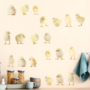 Realistic yellow chick wall stickers set for Easter nursery and kitchen decoration