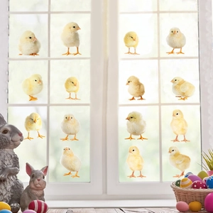 Easter chick window stickers with 13 cute poses for kids' room wall and glass decoration