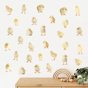 Easter wall stickers featuring adorable yellow chicks in various poses for kids' rooms