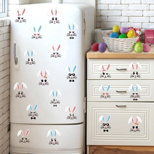 Autocollants en PVC avec visages de lapins de Pâques pour frigo et décoration