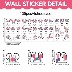 Easter rabbit face PVC stickers set with 135 pieces of colorful cartoon bunny decals