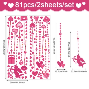 Layout dettagliato degli adesivi in PVC per San Valentino con Cupido e cuori rossi