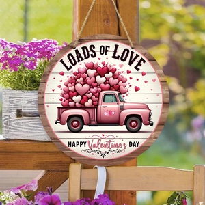Valentine's Day Wooden Hanging Sign Pink Truck Hearts Loads Of Love Welcome Door Hanger Farmhouse Wall Decor For Home Party