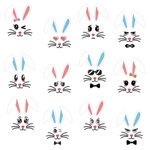 Lot de 12 autocollants de Pâques lapins mignons pour frigo et mur aux expressions variées