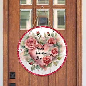 Panneau de bienvenue rond pour la Saint-Valentin avec roses roses et texte festif