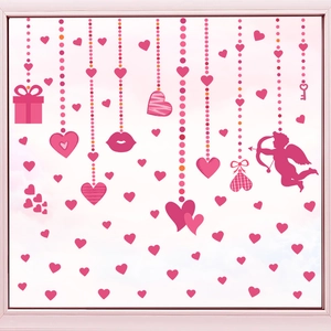 PVC Valentine's Day Wall Stickers Heart Cupid Romantic Pink Red Window Decals For Living Room Bedroom Holiday Decoration Decor