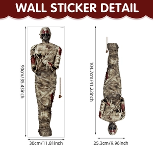 Detailed size specifications for Halloween mummy wall stickers with precise dimensions