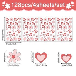 Adesivi murali cuori e margherite rosa set 128 pezzi per decoro San Valentino