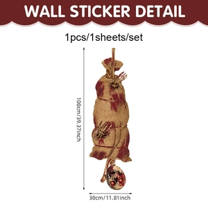 Halloween scary skeleton hanging body wall sticker for party door decor 100cm