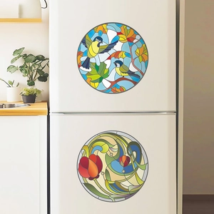 Moderne glas-in-lood stijl kolibrie raamstickers voor koelkast decoratie lente