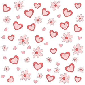 Adesivi murali PVC margherite rosa e cuori rossi per decorazione camera San Valentino