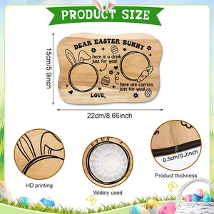 Infographic showing the 8.66-inch Easter bunny wooden snack tray with thickness detail