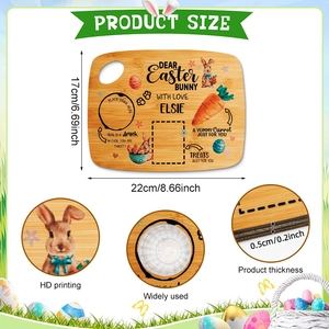 Detailed view of 22x17cm Easter Bunny bamboo treat tray with festive color printing