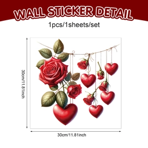 Valentine's Day red rose and heart wreath window cling static sticker decal