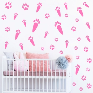 Pink bunny footprint wall stickers set for Easter nursery decoration and floor decals