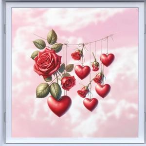 Valentine's Day Static Window Cling PVC Sticker Red Rose Heart Garland Romantic Festival Decor For Window Glass Toilet
