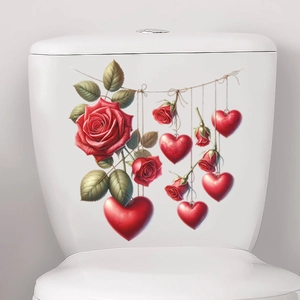 Valentine Red Roses and Hearts Static Window Cling Decoration for Home