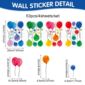 Detailed set of 4 watercolor hot air balloon and polka dot wall stickers for kids' rooms
