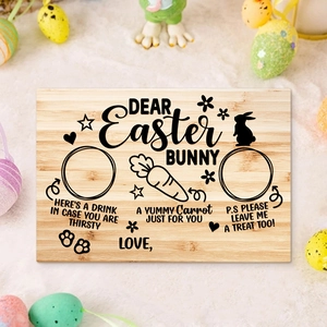 Easter Bunny Wooden Treat Board Dear Easter Bunny Snack Tray For Kids Carrot Egg Pattern Decorative Wood Signs For Party