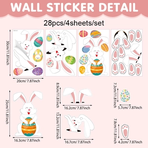 Detailed dimensions for Easter bunny and egg window stickers set with 28 pieces