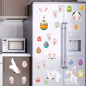 Easter bunny and colorful egg PVC wall stickers set for window and fridge decor