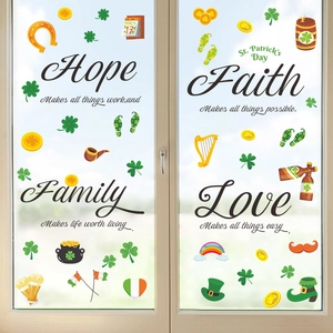 Autocollants de fenêtre Saint-Patrick avec trèfles, arcs-en-ciel et citations irlandais