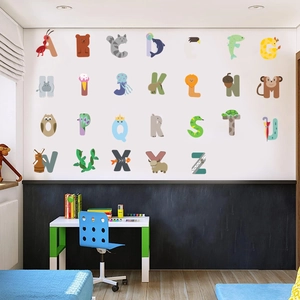 Set of 26 colorful animal-themed alphabet wall stickers for nursery and classroom decor