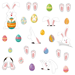 Easter bunny and colorful egg window stickers for festival home wall decorations