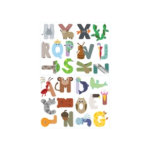 Educational animal alphabet wall stickers for nursery featuring 26 colorful cartoon letters