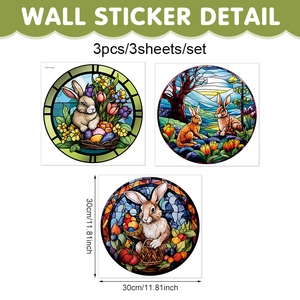Detailed view of 3pcs set 30cm Easter bunny stained glass style wall stickers