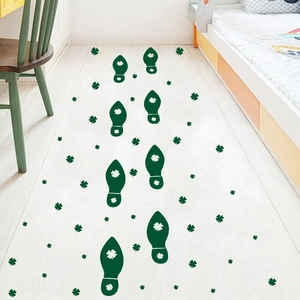 Green St. Patrick's Day footprints and clover floor stickers for home holiday decoration