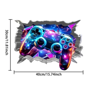 Detaillierter 40x30cm 3D Gamepad Wandaufkleber mit Cyberpunk Nebula Riss-Effekt