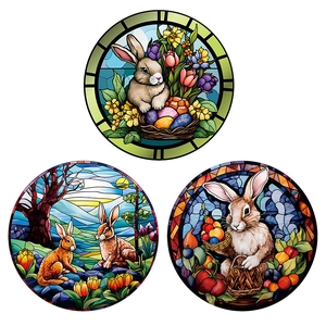 Easter rabbit and floral stained glass window stickers set on white background