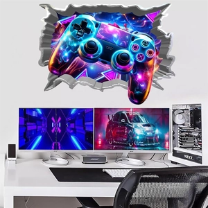 3D Spiele-Controller Wandtattoo mit Neon-Effekt für Gaming-Zimmer, Wanddurchbruch Design