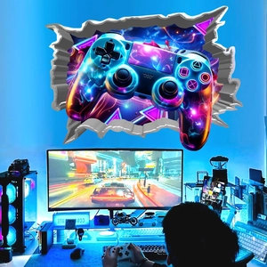 3D-Wandaufkleber für Game-Controller mit Cyberpunk-Neon-Effekt für Gaming-Zimmer-Deko