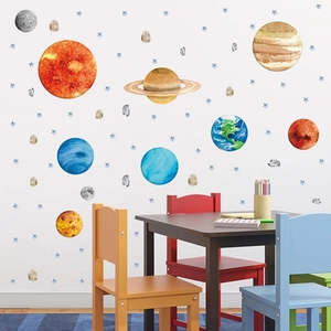 Wandtattoo Sonnensystem Planeten im Aquarell-Stil für Kinderzimmer Wanddekoration