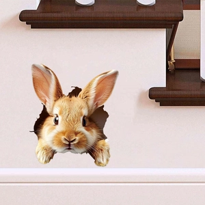 3D realistic rabbit wall sticker with creative broken wall effect for home decoration