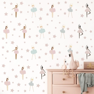 Bohemian Ballet Girl Wall Stickers For Kids Bedroom Nursery PVC Stars Dancing Girl DIY Wall Decals Home Decor