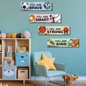 Plaques Murales en Bois Sportives Motivantes Pour Chambre de Garçon Football Basketball Baseball Plaque Inspirante Décor Murale