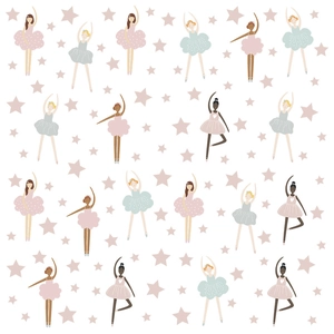 Bohemian ballerina wall stickers with colorful stars for girls bedroom and nursery decor