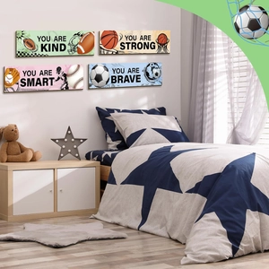 Lot de 4 décorations murales en bois thème sport pour chambre garçon avec citations