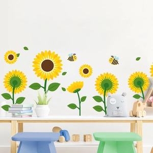 Spring sunflower and bee PVC wall decals set for kids' bedroom and classroom decoration